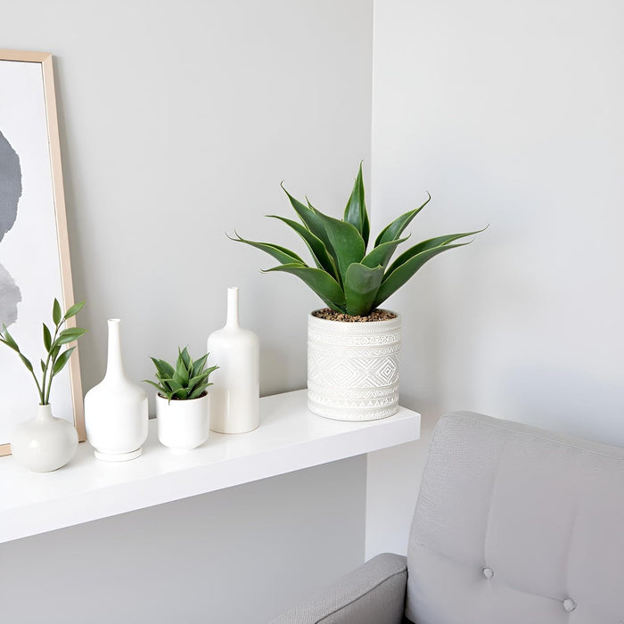 Artificial Potted Plants, 13.8" Artificial Succulent Fake Aloe, Large Faux Aloe Plant in Pot for Home Office Room Bedroom Kitchen Garden Decor (Grey)