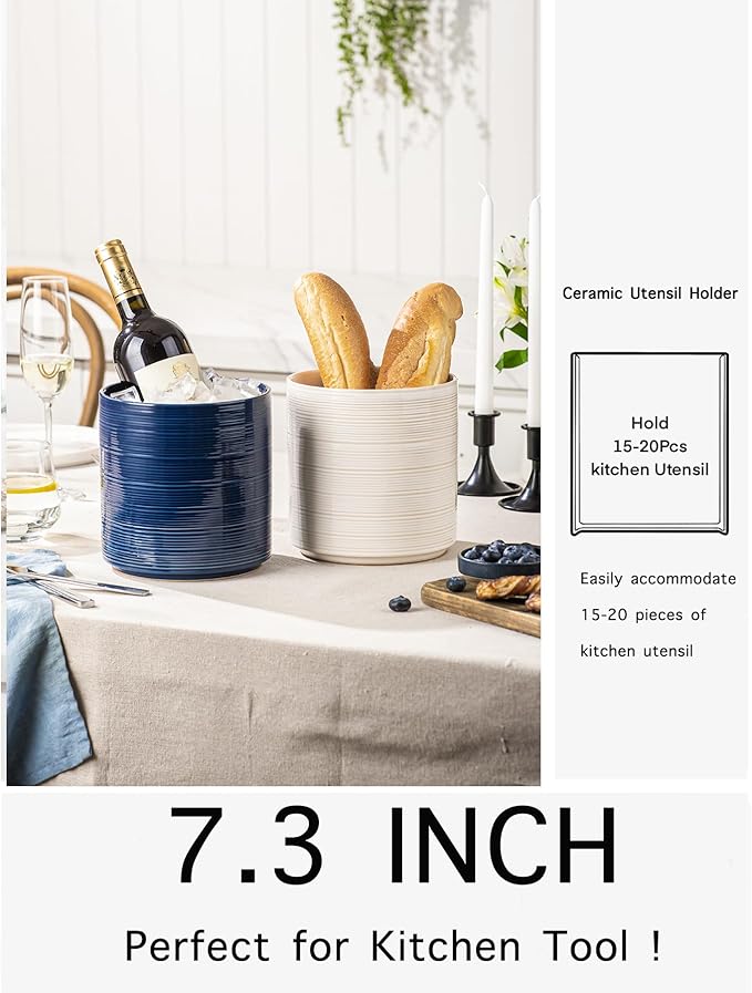 Large Utensil Holder for Kitchen Counter, 7.3” Ceramic Cooking Utensil Crocks - Image 5