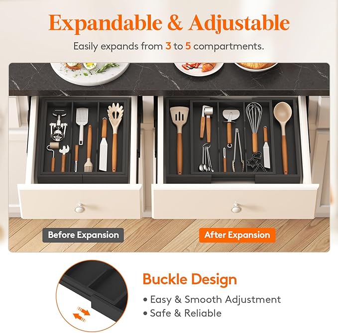 Lifewit Utensil Organizer for Kitchen Drawer, Expandable Cooking Utensil Tray - Image 5