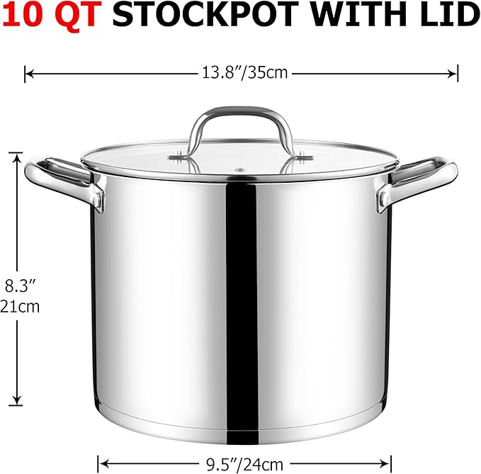 LIANYU 10 Quart Pot with Lid, 10 QT Tri-ply Stainless Steel Stockpot, Heavy - Image 3