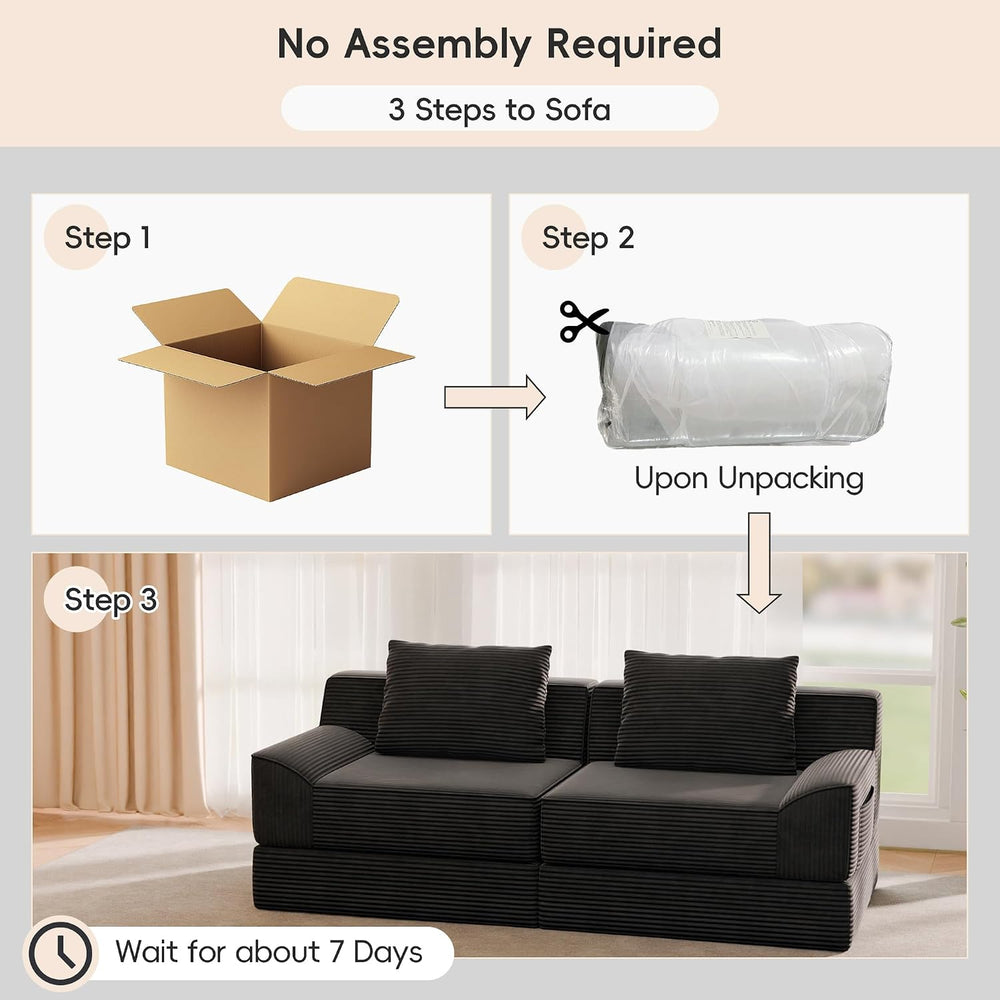 Cloud Modular Floor Boneless Sofa Bed, 81" Corduroy Convertible Loveseat...