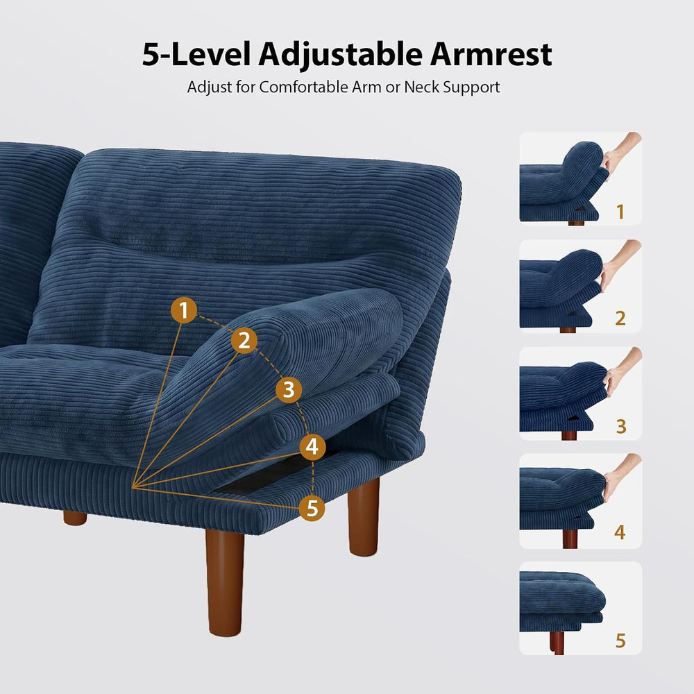 Pipishell Convertible Futon Sofa Bed, Corduroy, 66 inch, Dark Blue