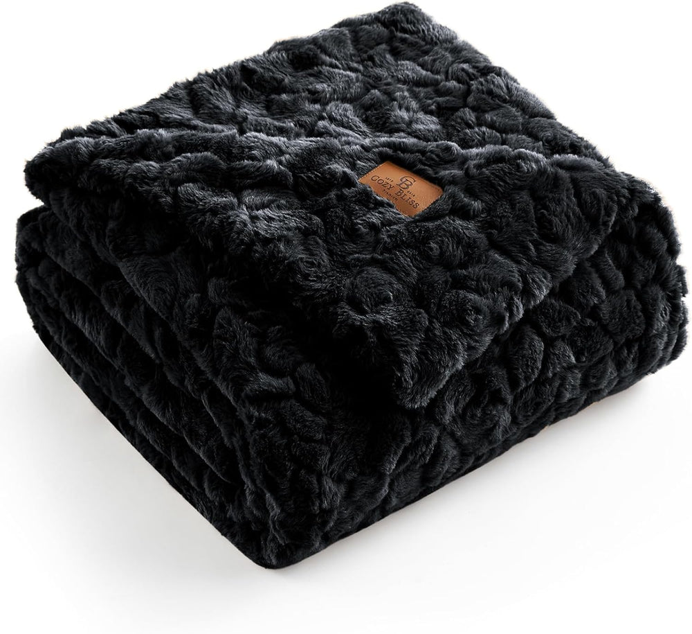 Cozy Bliss Faux Fur Throw Blanket for Couch, Fuzzy Soft Plush Thick Warm Fluf...