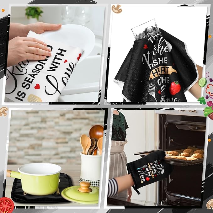 12 Pcs Farmhouse Kitchen Decoration Set 4 Funny Quote Black Kitchen Towels 4 - Image 4