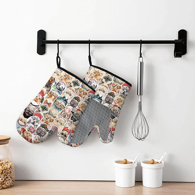 Cute Cat Oven Mitts and Pot Holders Sets 3PCS, Cat Silicone Heat Resistant Oven - Image 6