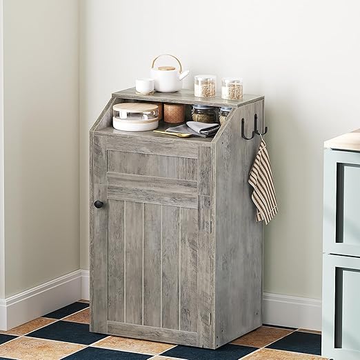 YATINEY Trash Cabinet, Freestanding Trash Can Cabinet, Wooden Recycling - Image 2