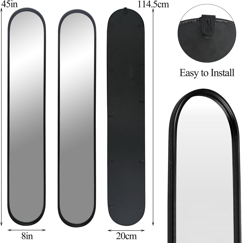 Black Full Length Oval Mirror, 2-Pack Narrow Capsule Long Mirrors with Metal ...