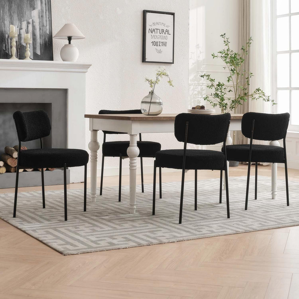 Boucle Dining Chairs Set of 2, White Mid Century Modern Kitchen Dining Room C...