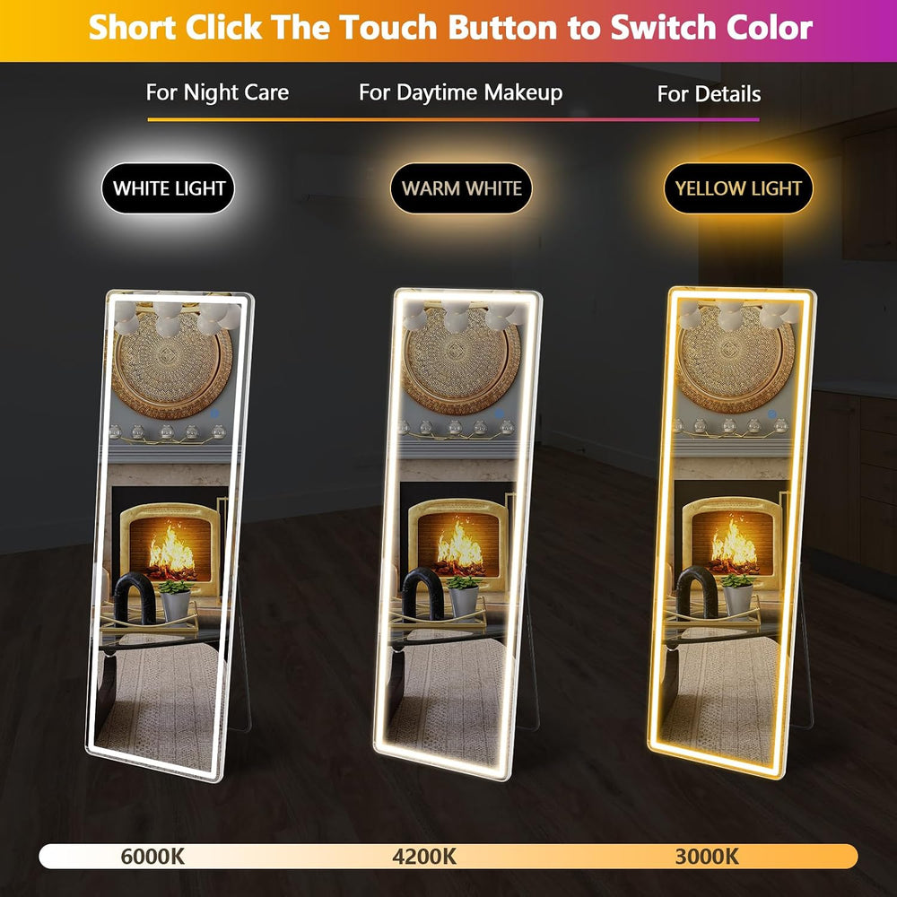Sweetcrispy LED Full Length Floor Mirror, 65"x21" Lighted Full Body...