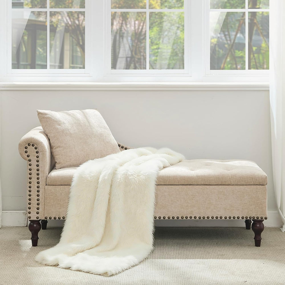 SOFTHION Velvet Chaise Lounge with Storage & Left Armrest,Brown