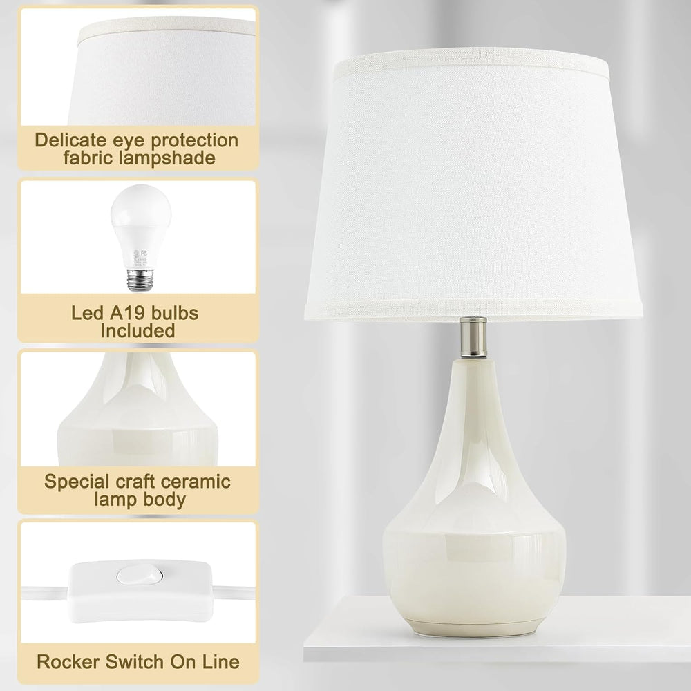 18" Table Lamp Set of 2, Ceramic Table Lamp Classic Beside Lamps Nightst...