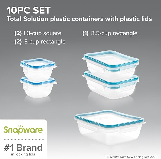 Snapware Plastic Total Solution 5-Pack Food Storage Containers Set, Leakproof & - Image 2