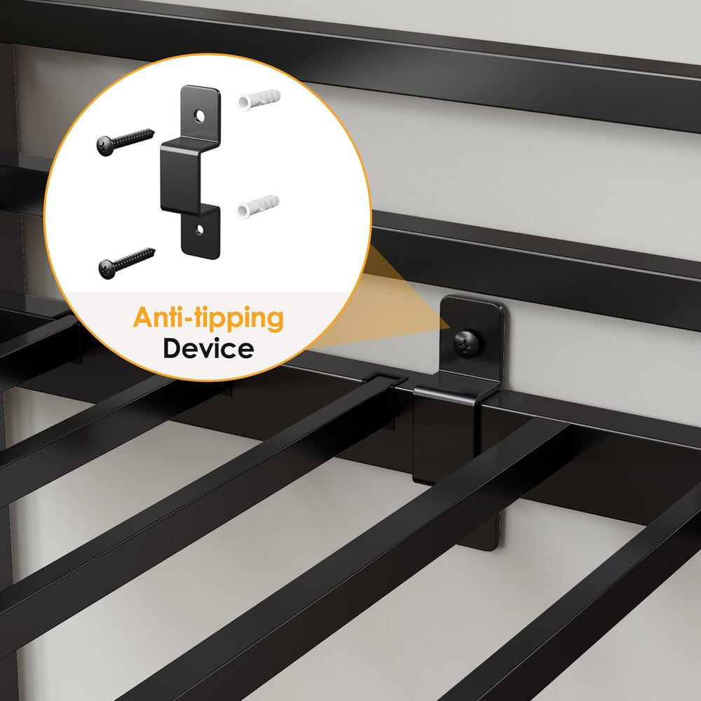 Twin Loft Bed with Stairs, Heavy Duty Metal with Storage, Black