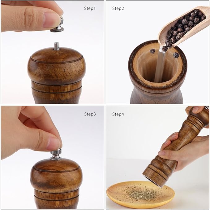 2PCS Salt and Pepper Grinder, Solid Wood Sea Salt and Pepper Shakers, Pepper - Image 9