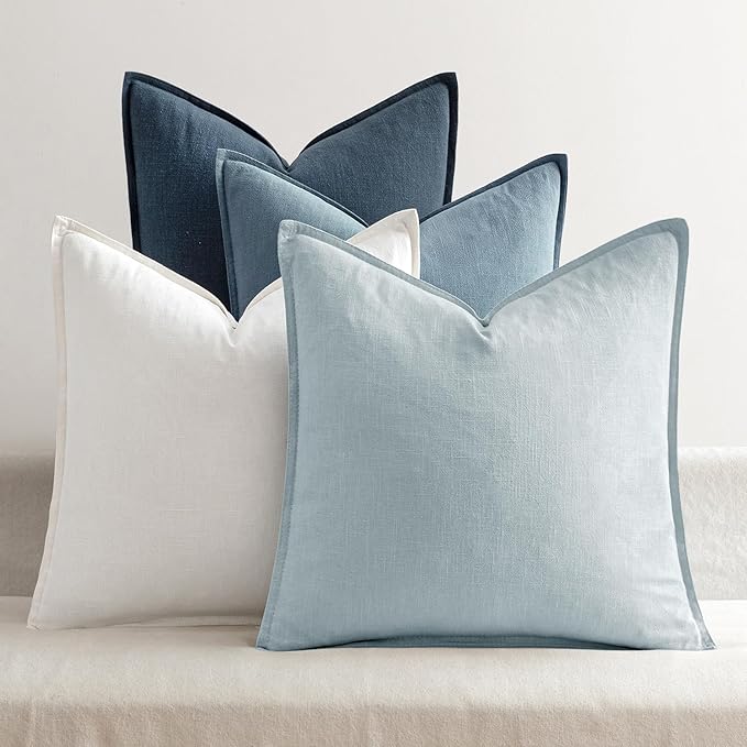 MIULEE Blue Linen Pillow Covers Pack of 4 Decorative Natural Throw Pillow by MIULEE