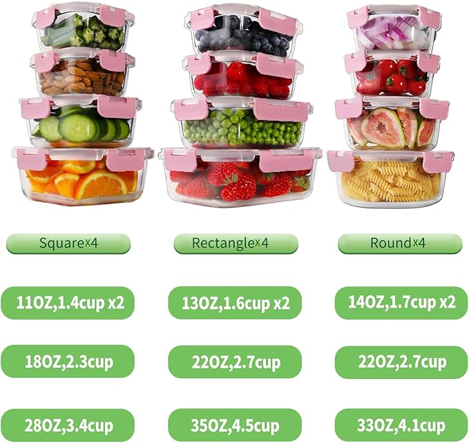 HOMBERKING 24pc Glass Food Storage Containers