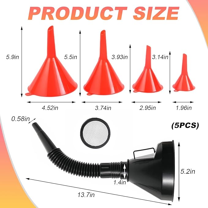 5PCS Wide Mouth Oil Funnel, Plastic Wide Mouth Flexible Fuel Funnel - Image 2