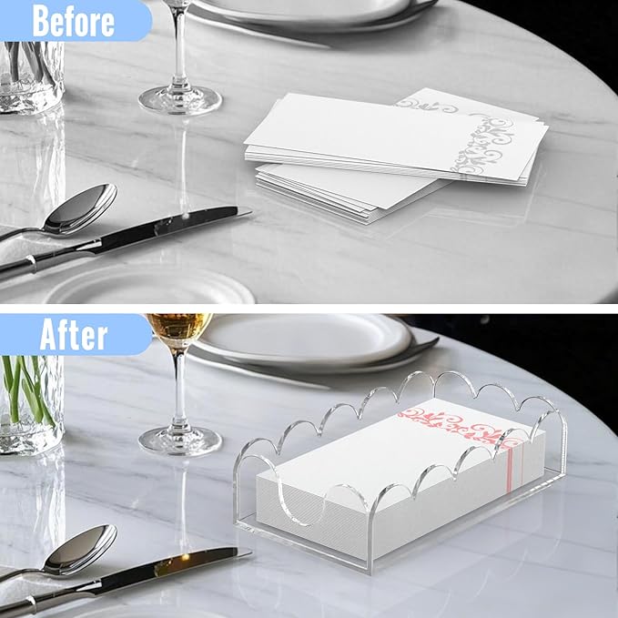 LUGUNU Clear Acrylic Napkin Holder – Scalloped Tray - Image 4