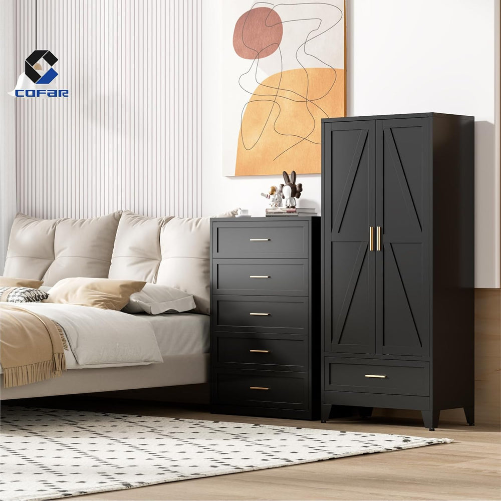 COFaR Metal Wardrobe Closet with Doors, 71'' Tall Armoire Wardrobe Cl...