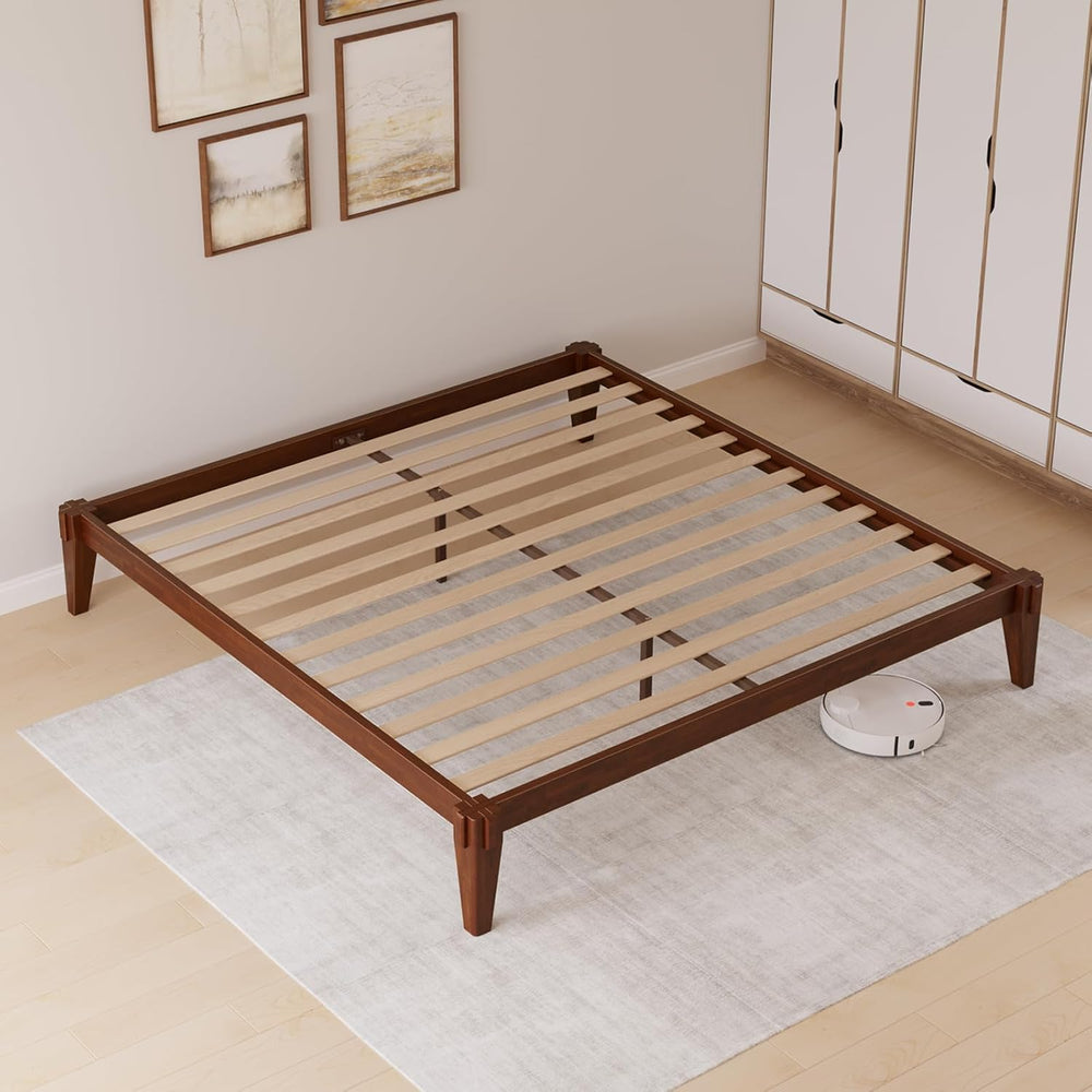 Bme Chalipa 14” Solid Wood King Bedframe, Japanese Joinery, Walnut