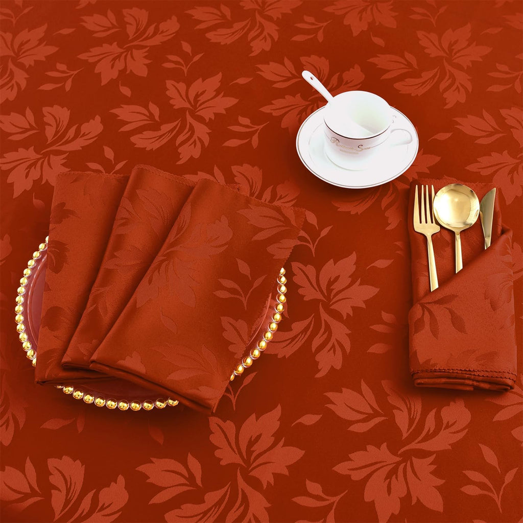 Romanstile Fall Jacquard Dinner Napkins, Thanksgiving Table Decor | Waterproof Damask Floral Cloth Napkins for Dinner & Parties, 20x20 Inch, Set of 4, Burnt Orange