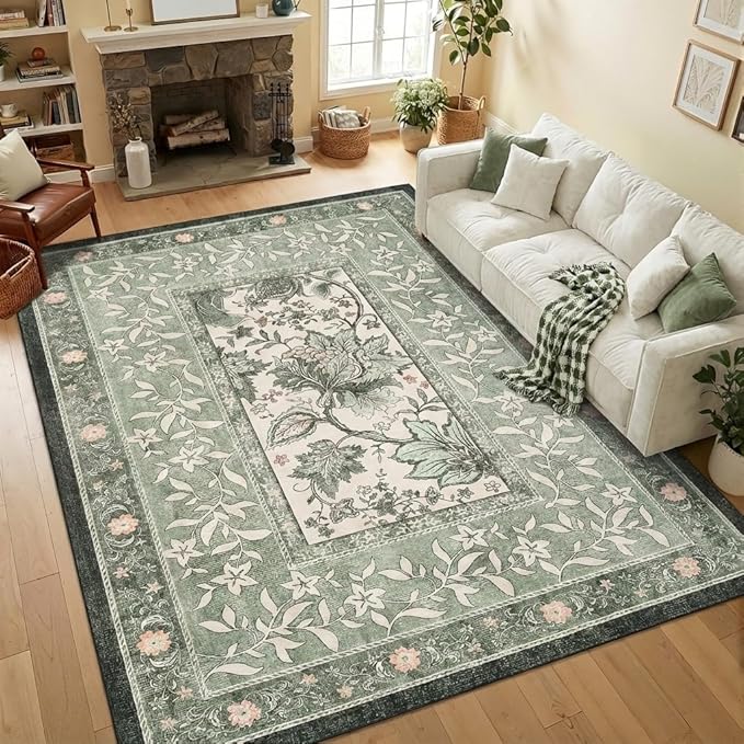GarveeHome Provence 5x7 Area Rugs, Botanical Grove Sage Green Vintage by GarveeHome
