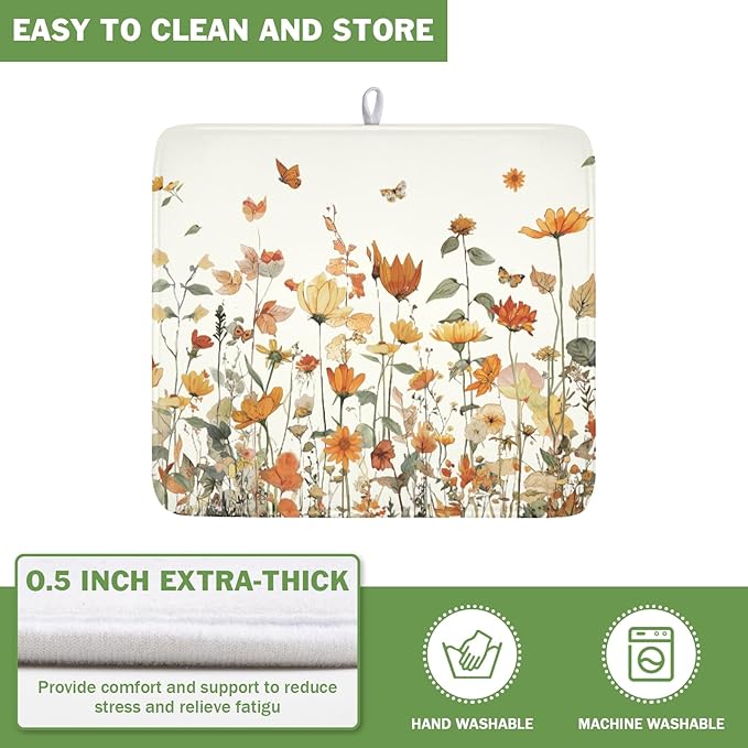 Fall Floral Dish Drying Mat for Kitchen Counter Orange Rustic Vintage - Image 5
