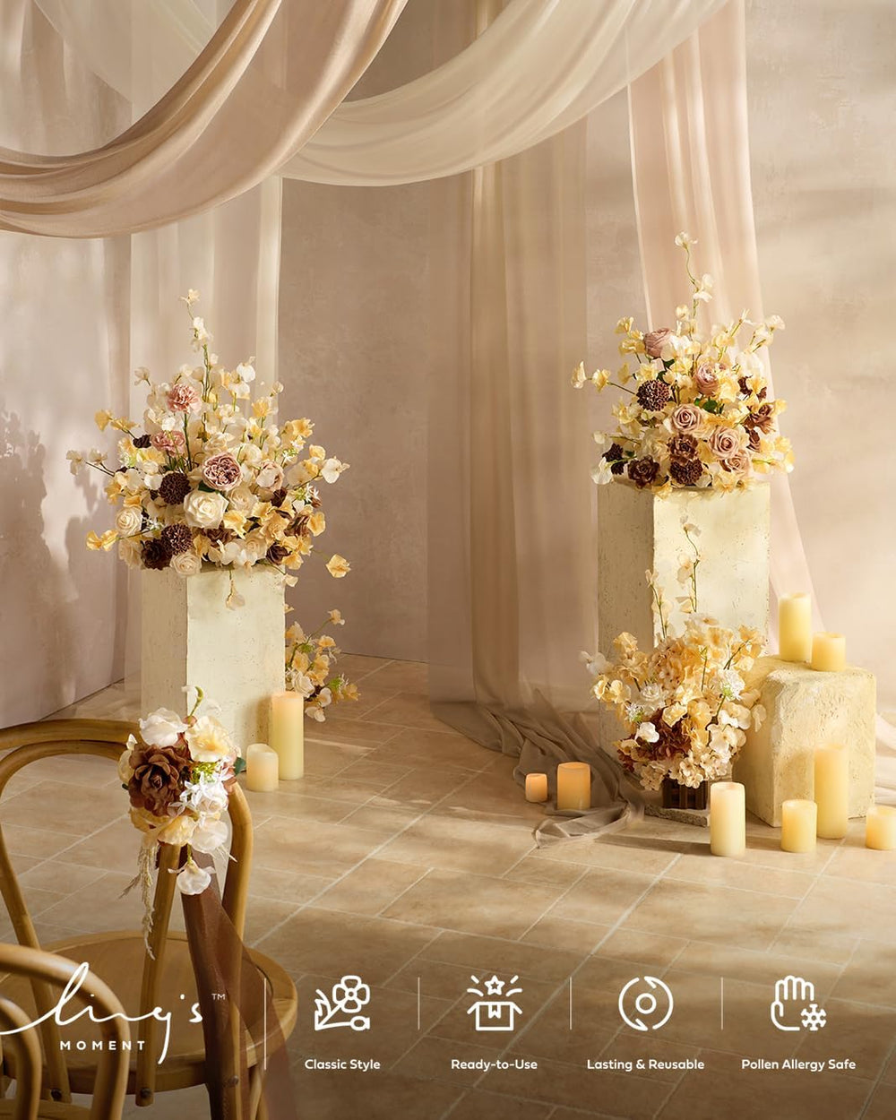 Ling's moment Artificial Flowers Fake Roses Faux Gardenia Foam Brown Beige