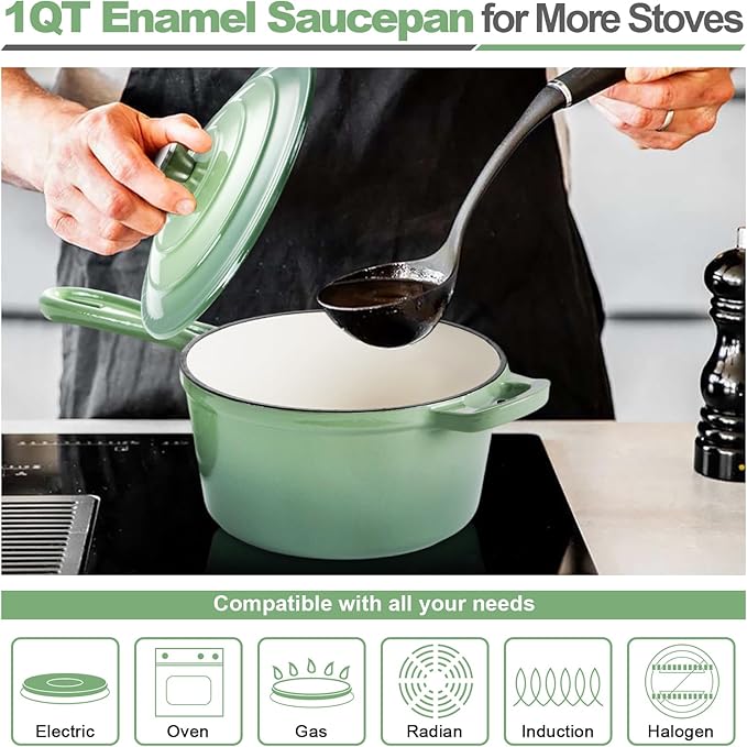 HaSteeL 1 QT Cast Iron Saucepan, Mini Enamel dutch oven - Image 3