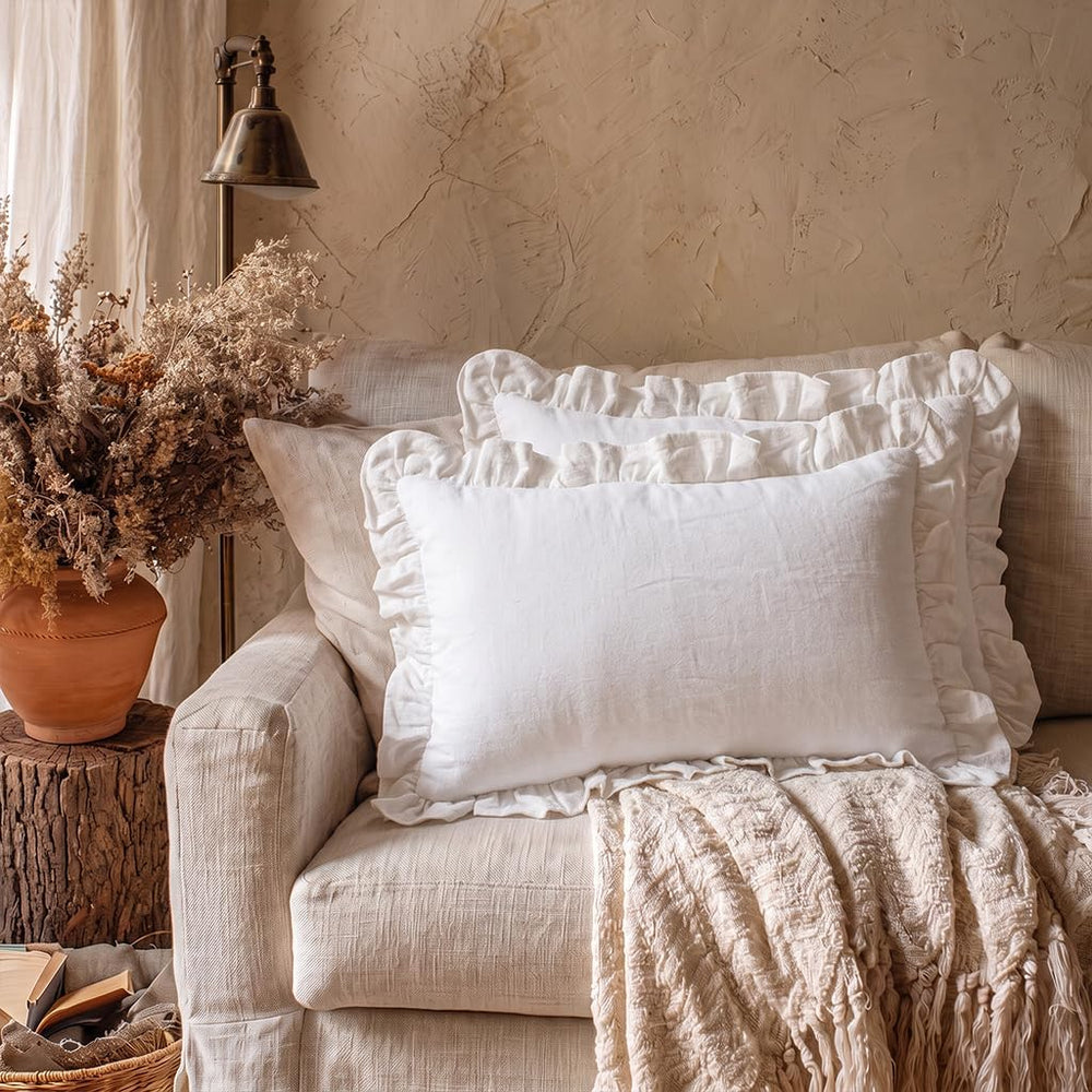patdrea Designer Vintage White Throw Pillow Covers,Set of 2,12"x20"