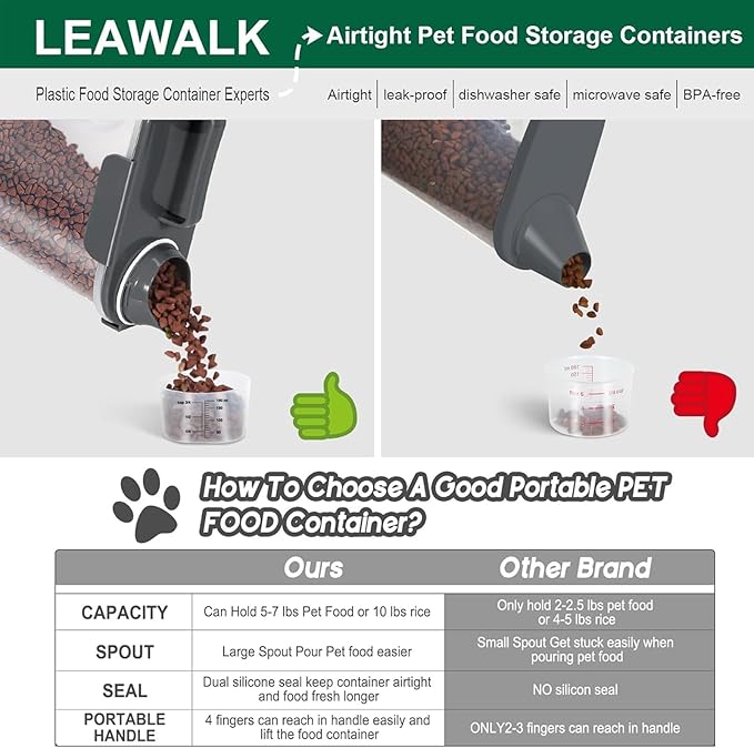 LEAWALK 5Lbs Airtight Cat Dog Food Storage Container - Image 4