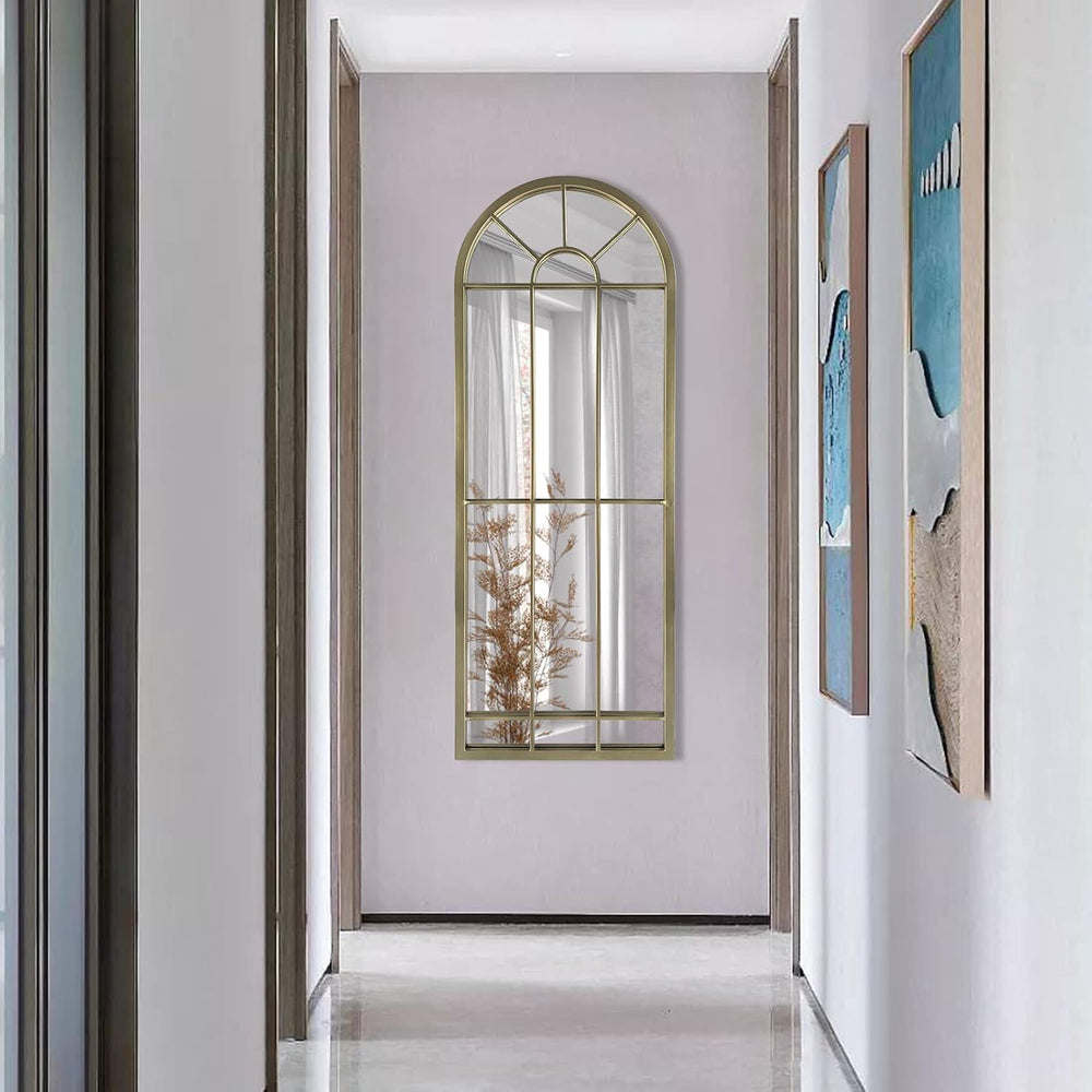 HQiJun Wall Mirror Window Decorative Mirrors Arched Farmhouse for Living Room...