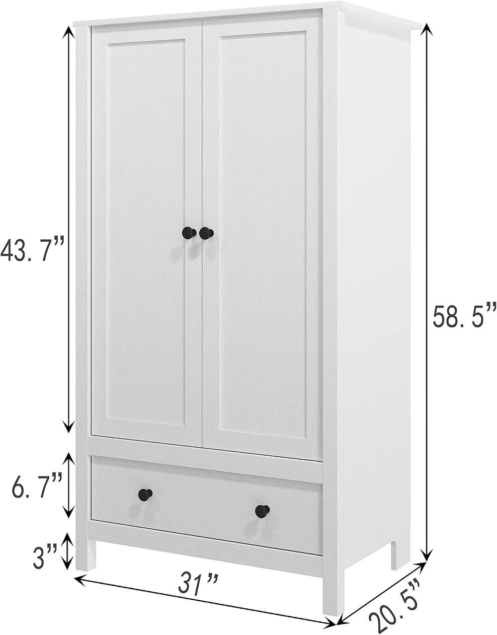Panana 2 Door Wardrobe, Armoire with Drawer for Bedroom (White)