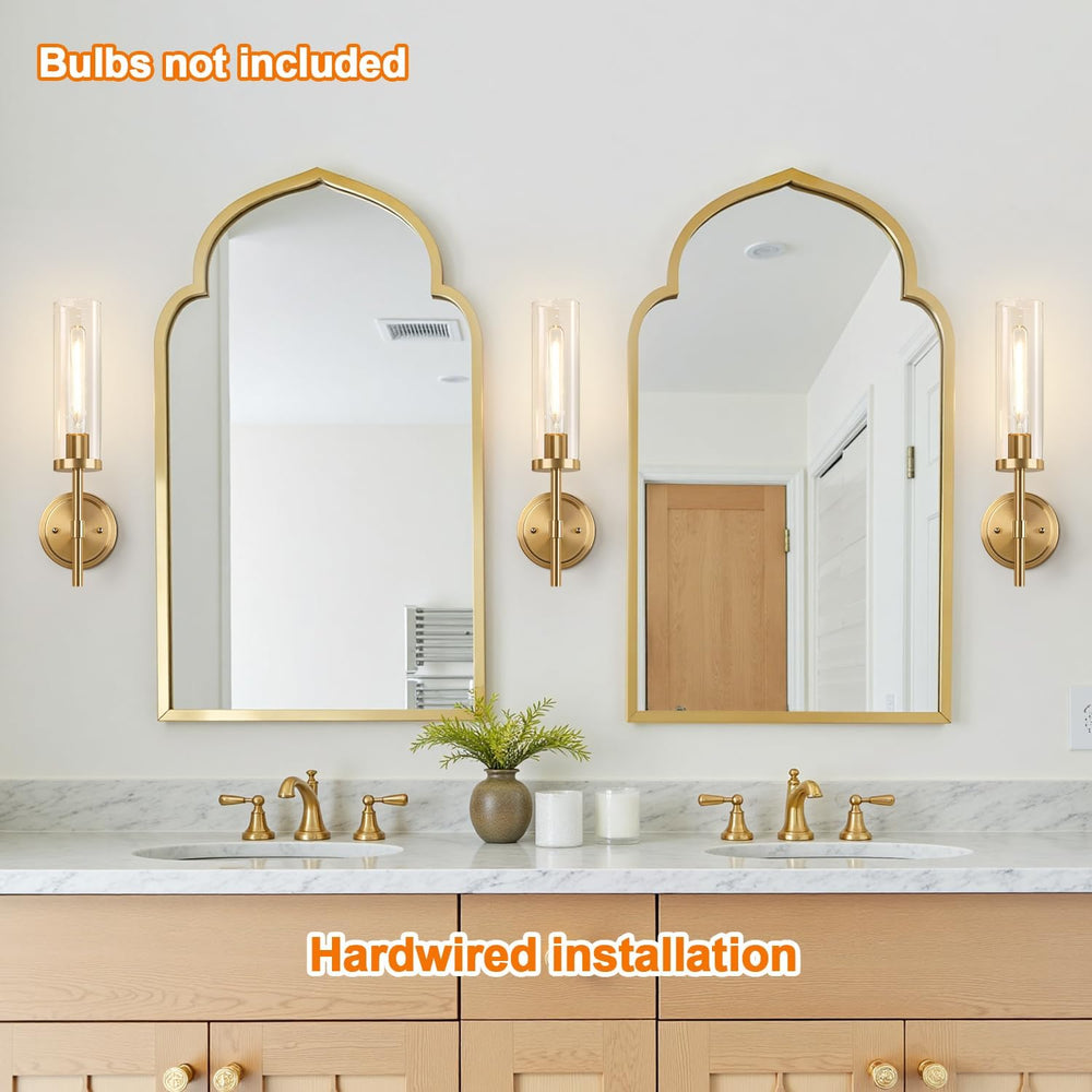 [Hardwired] Wall Sconces Set of Two, Brushed Gold Bathroom Sconces Wall Decor...