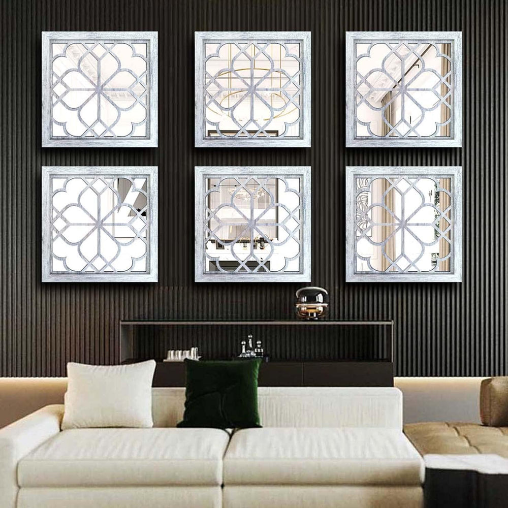 Wocred Set of 4 Mirrors Square Wall Mirror,Gorgeous Rustic Farmhouse Accent M...