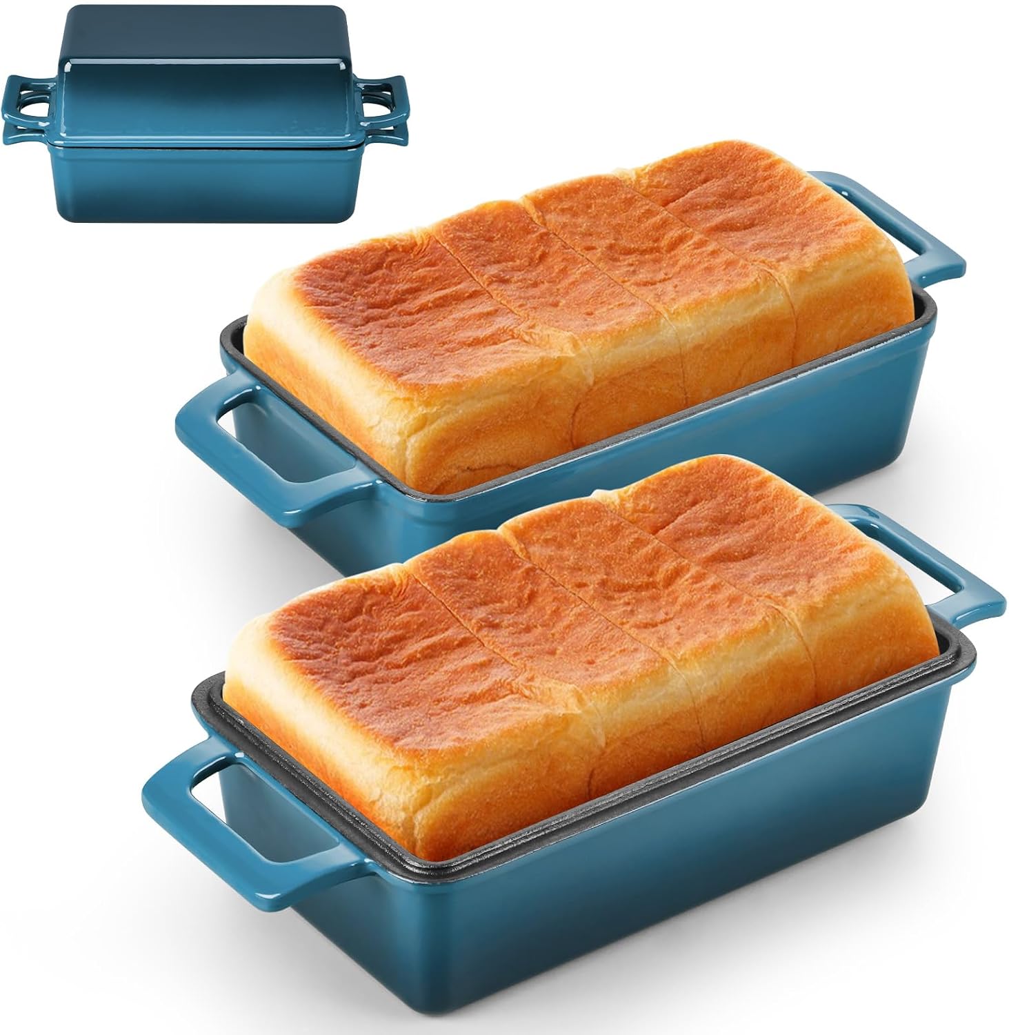 Leonyo Enamel Cast Iron Bread Pan, 9"x5" Loaf Pan with Lid, Blackish Green | 2-in-1 Dutch Oven for Pound Cake, Lasagna, Oven Safe & Heat Up to 500℉