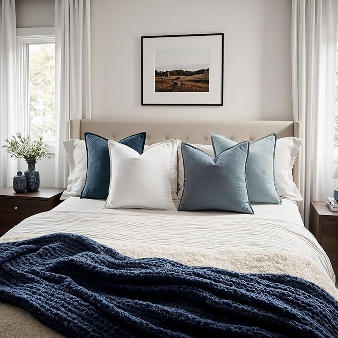 MIULEE Blue Pillow Covers Pack of 4 Decorative Natural Solid Throw Pillow - Image 5