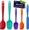 HOTEC Heat Resistant 600℉ Food Grade Silicone Rubber Spatula Set for Baking, Cooking, and Mixing Non Stick Dishwasher Safe BPA-Free Multicolor Set of 5