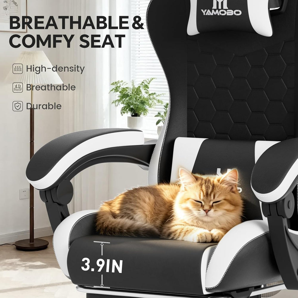 Gaming Chair, Computer Office Chair with Footrest, Adjustable Height & Ba...