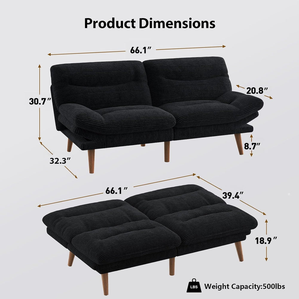 PERLECARE Convertible Futon Sofa Bed, 66" Corduroy Futon Couch with Adju...