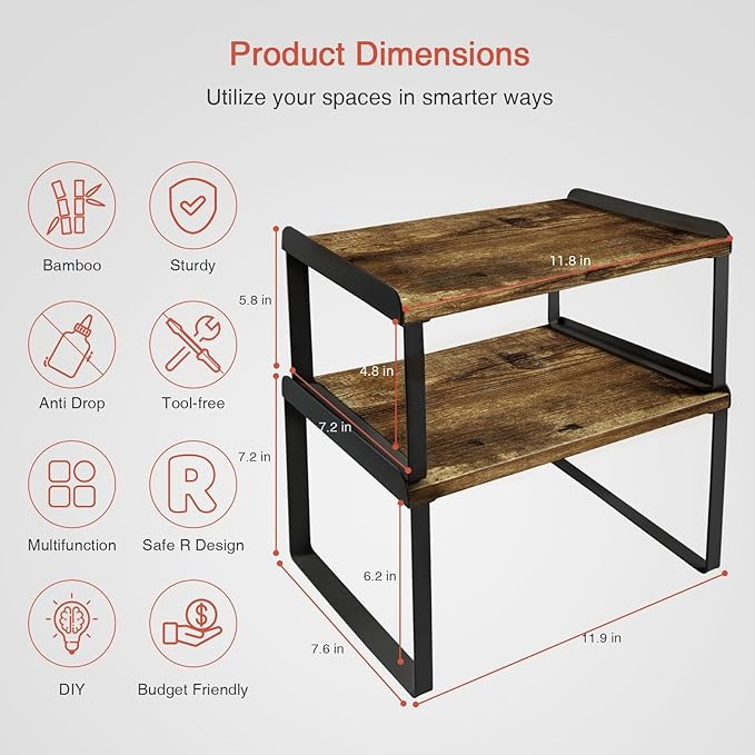 Goozii Kitchen Cabinet Organizers and Storage Shelves, Rustic Farmhouse Desk - Image 6