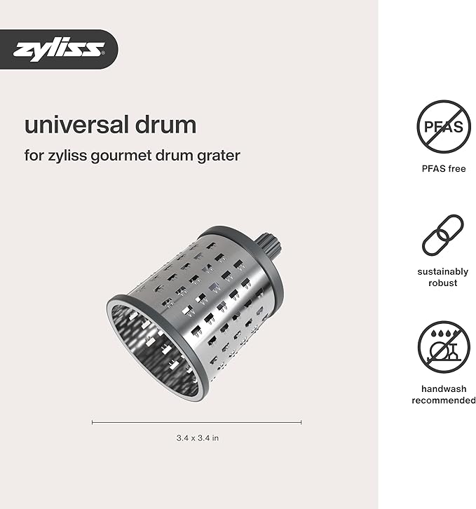 Zyliss E900059 Universal Drum Grater, Stainless Steel, Grating Apples,