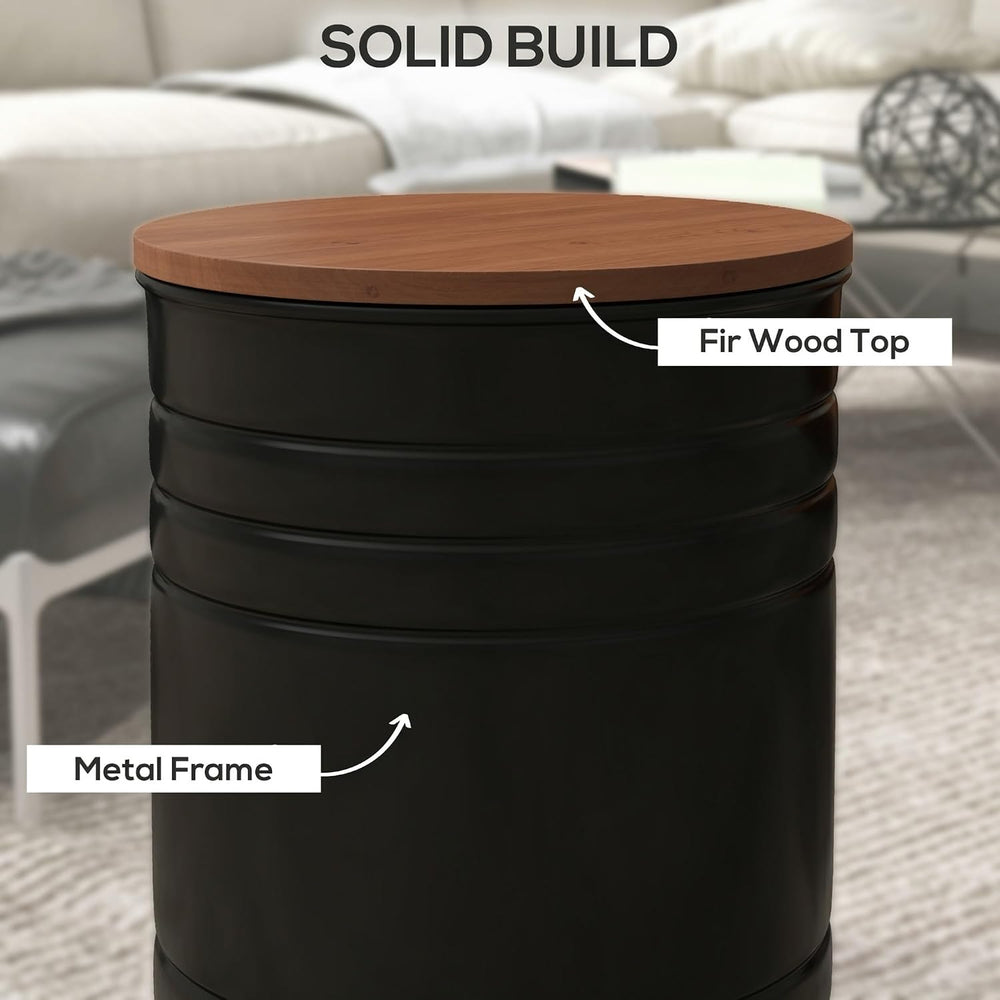 HOMCOM Nesting End Table Set of 2 with Round Storage Ottoman Stool Black | Re...
