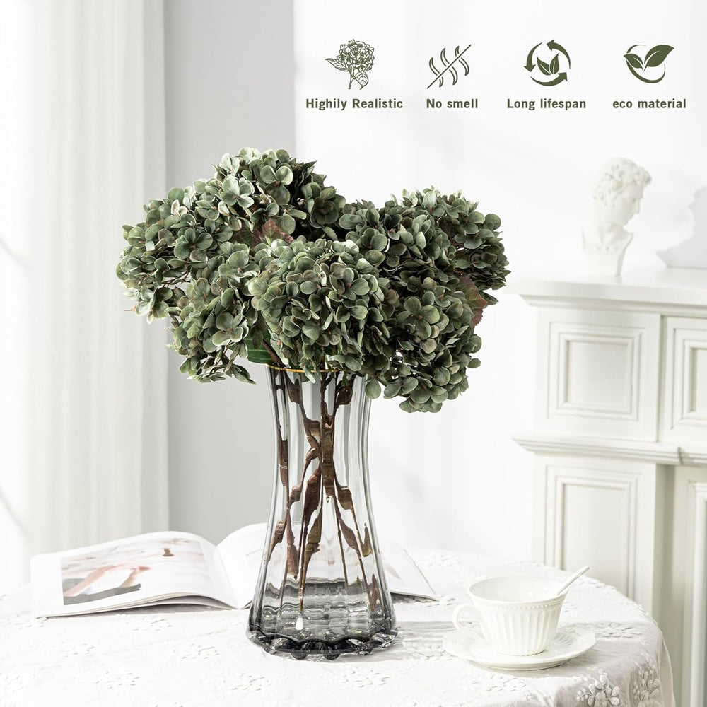 Hydrangea Artificial Flowers,Green Artificial Flower Fake Silk Hydrangea, Hea...