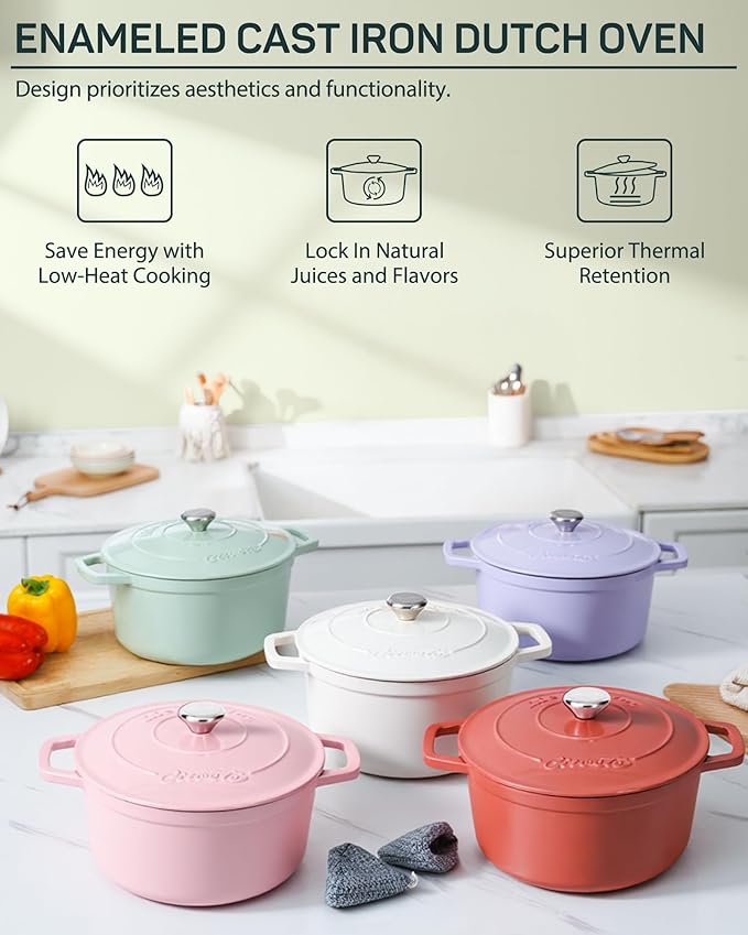 Ciwete Enameled Cast Iron Dutch Oven – 4.4 Quart Pot - Image 3