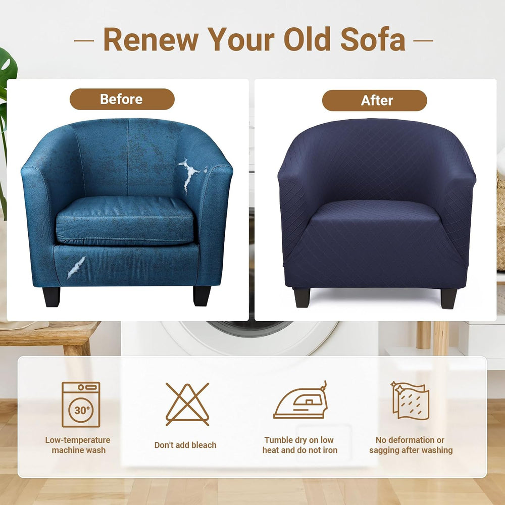 Barrel Chair Covers Slipcover 1 Piece, 2 Pack Stretch Navy Blue Club Chair Co...