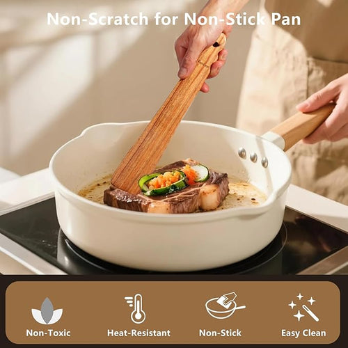 2 Pack Teak Wood Spatula, 12 Inch Wooden Spoons - Image 2
