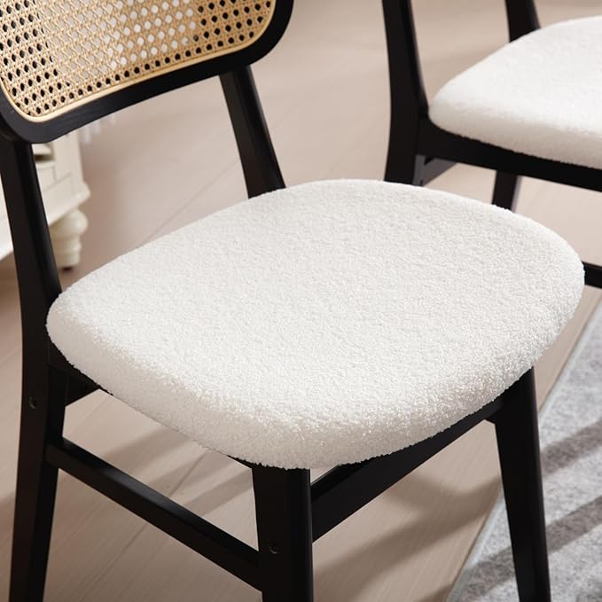 Black Rattan Dining Chairs Set of 6 Sherpa Dining Room Chairs Natural Wooden ...