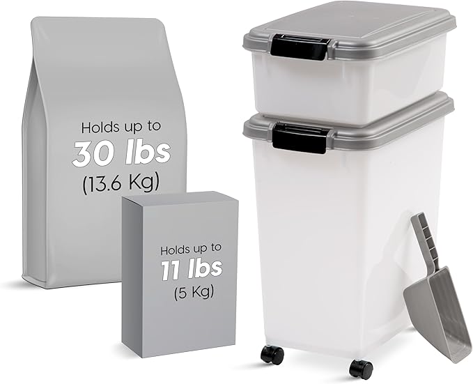 IRIS USA 30 lbs & 11 lbs Combo Airtight Dog Food Storage Container, Stackable - Image 2