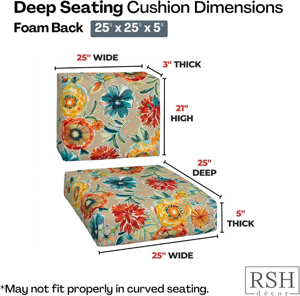 RSH DECOR: Deep Seating Foam Cushion Set | 25” x 25” x 5" Seat | All-Wea...